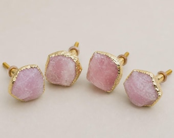 Rose Quartz Crystal Knobs, Stone Cabinet Drawer Pulls, Decorative Handles for Wardrobe & Dresser