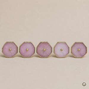 Set of 6 Rose Quartz Hexagon Pulls, Pink Agate Knobs, Cabinet Dresser Wardrobe