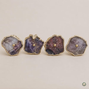 Raw Amethyst Crystal Drawer Pulls, Purple Stone Cabinet Knobs, Set of 6