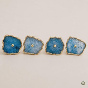 Set of 6 Blue Agate Drawer Pulls, Stone Cabinet Knobs, Natural Gemstone Handles