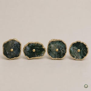 Set of 6 Moss Agate Cabinet Knobs Electroplated edge