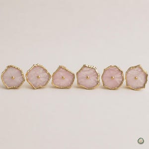 Rose Quartz Cabinet Handles, Gold Drawer Pulls Knobs, Wardrobe Dresser Handle, Set 6