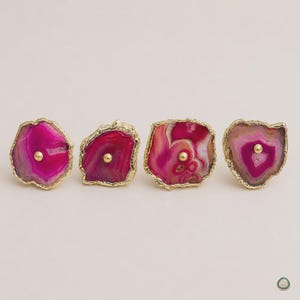 Pink Agate Drawer Pulls, Stone Cabinet Knobs, Gemstone Drawer Handle, Set of 6