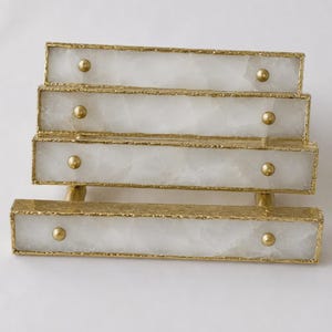 Schrankgriffe aus weißem Achat, Schubladengriffe aus Messing im Barbarella-Stil, 4er-Set