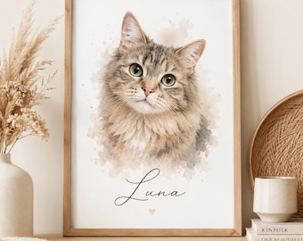 Custom Watercolor Pet Portrait from Photo, Personalized Dog Cat Rabbit Portrait, Pet Memorial Gift, Framed Pet Wall Art
