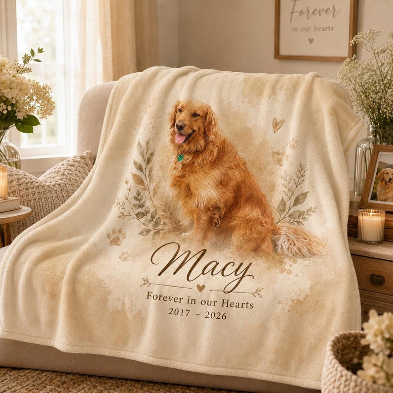 Personalisierte Haustier-Gedenkdecke mit Foto, individuelle Hundedecke mit Namen, Katzenfotodecke, liebevolles Erinnerungsgeschenk zum Gedenken an ein verstorbenes Haustier Bild 9