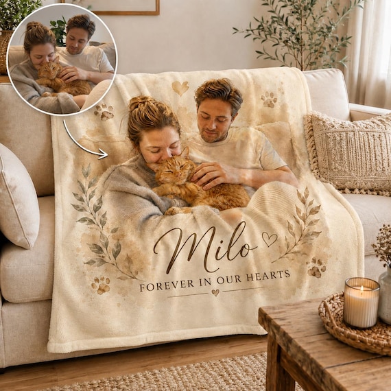 Personalized Pet Memorial Blanket from Photo, Custom Dog Blanket with Name, Cat Photo Blanket, In Loving Memory Sympathy Gift for Pet Loss