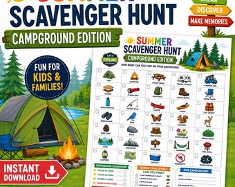 Camping Scavenger Hunt Printable, Summer Campground Activity for Kids, Family Camping Game, Nature Hunt PDF, Instant Download