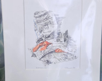 SIGNED Claude Gauvin 1980 Original Hand Colored Lithograph "Evangeline" Acadian Maritime Realism Fine Art