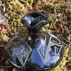 Vintage Navajo Diné Blackware Pottery Pitcher by Nancy L Dine | Authentic Cedar Mesa Southwestern Native American Hand Etched Matte on Gloss
