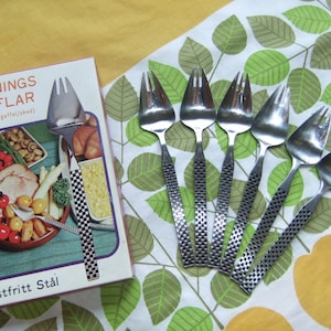Vintage-Set aus den 1960er Jahren: Kombi-Vorspeisengabeln mit kariertem Griff, 6er-Set