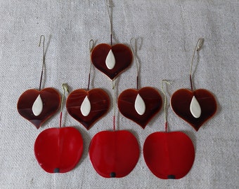 Vintage Christmas tree ornaments - Apples and hearts - Set of 8