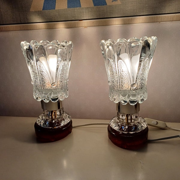Vintage pair of heavy glass table lamps - Glass lamps - Plume-like glass