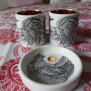 Arabia Finland - Set with 2 egg cups + small plate - Kukko - Gunvor Olin Grönqvist - Signed