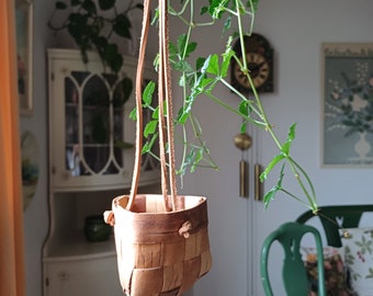 Vintage  hand made hanging basket - Birch bark basket