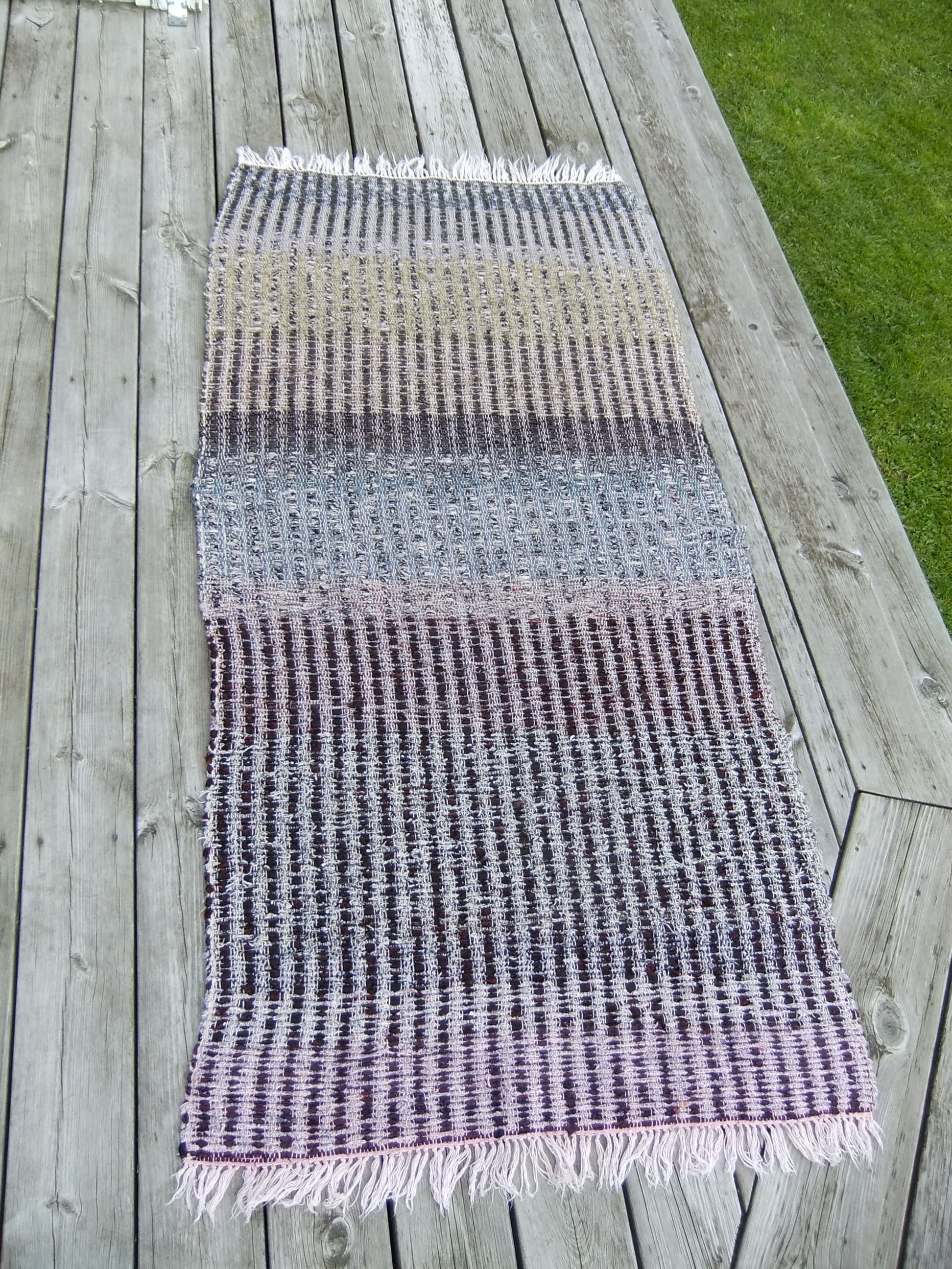 Hand woven rag rug with lines in different colors Etsy