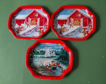 Vintage Swedish Christmas metal trays - Set of three - Motives of Lars Carlsson