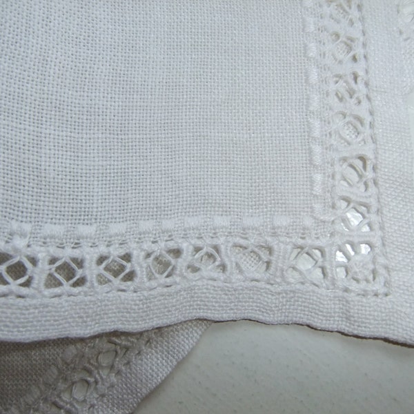 Vintage  Swedish 1960s hand embroidered small linen tablecloth with hemstitches embroidery