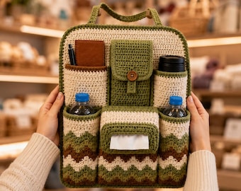 Crochet Car Seat Organizer PDF Pattern | Hanging Multi Pocket Storage (Digital Download)