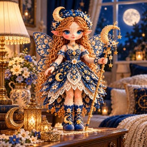 Moon Fairy Crochet Doll Outfit Pattern, Celestial Dress, Accessories (Digital PDF)