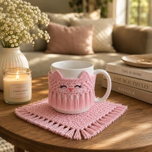 Crochet Cat Mug Cozy Pattern | Beginner Cup Sleeve with Coaster (PDF Download) image 13