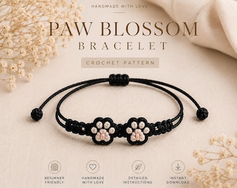 Paw Blossom Crochet Bracelet Pattern | Adjustable Boho Jewelry (Digital Download)