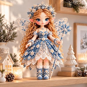 Winter Fairy Crochet Doll Outfit Pattern, Snowy Whispers Fairy Dress PDF