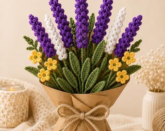 Realistic Lavender Crochet Bouquet Pattern | Beginner Floral Decor (PDF Download)