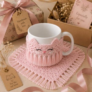 Crochet Cat Mug Cozy Pattern | Beginner Cup Sleeve with Coaster (PDF Download) image 9
