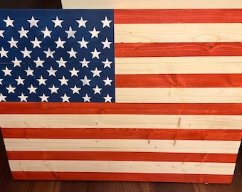 Rustic American Flag Wood Sign | Thin Blue Line Flag | Wooden American Flag Decor | Stove Cover | Patriotic Wall Art