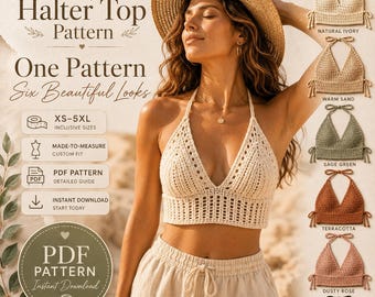 Crochet Halter Top Pattern PDF | Crochet Bralette Pattern | Made-to-Measure XS–5XL | Summer Festival Top | Crochet Bra | Instant Download