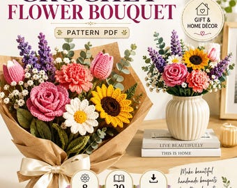 Häkelanleitung für einen Blumenstrauß (PDF) | Realistische Häkelblumen | Botanische Blumen | Anfängerfreundlich | Sofort-Download