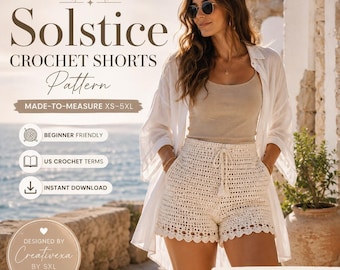 Häkelshorts-Anleitung (PDF) | Häkelshorts mit hohem Bund | Sommer-Häkelshorts-Anleitung | Maßanfertigung (Größen XS-5XL) | Sofort-Download