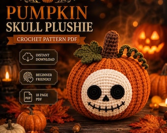 Pumpkin Skull Crochet Plushie Pattern, Halloween Amigurumi PDF Tutorial (Instant Download)