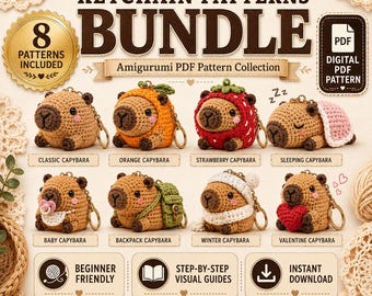 Gehäkelte Keychain 8 Capybara Muster Bundle | Amigurumi PDF Pattern Pack | Tier häkeln | Digitaler Download