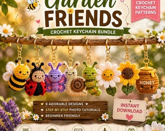 Crochet Keychain Pattern Bundle | 8 Garden Friends Amigurumi PDF Patterns | Bee, Ladybug, Butterfly, Daisy & Sunflower | Instant Download