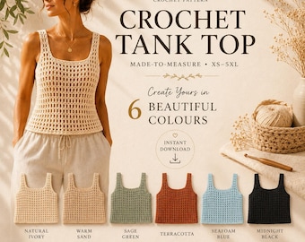 Häkelanleitung für ein Tanktop (PDF) | Häkelanleitung für ein Sommertop | Häkelanleitung für ein Top | Maßanfertigung (Größen XS–5XL) | Sofort-Download