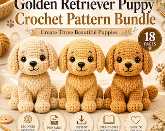 Golden Retriever Welpe Häkelanleitung Bündel PDF | 3 Amigurumi Hunde Schnittmuster | Hund Häkelanleitung | Welpe Häkel PDF | Sofort Download