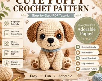 Hund Häkelanleitung PDF | Welpe Amigurumi Muster | Häkelanleitung für Anfänger | Häkelanleitung | Digitaler Download