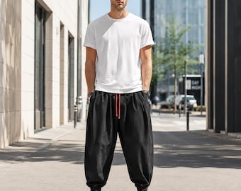 Sarouel bohème pour homme, pantalon de yoga à entrejambe bas, pantalon festival ample, pantalon streetwear ample décontracté