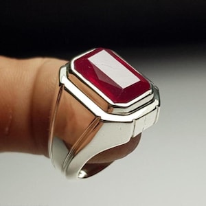 Handcrafted Big Deep Red Ruby Mens Ring Sterling Silver 925 Anari Yaqoot Ring Ruby Gemstone Ring