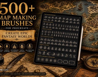 500+ Procreate Pinsel zur Kartenerstellung | Fantasy Kartographie Kit (Digitaler Download)