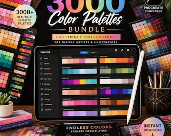 3000 Procreate Farbpaletten Bündel | Digital Art Swatches für Künstler (Digitaler Download)