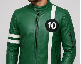 Ben 10 inspirierte grüne Racing Lederjacke für Herren - Cosplay Bikerjacke