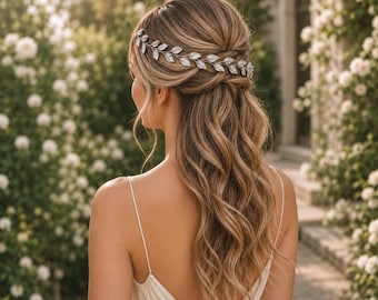 Fermaglio per capelli da sposa color oro rosa con foglie di cristallo, accessorio per capelli da sposa boho, pettine per capelli da sposa a tema bosco, regalo per damigella d'onore.