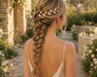 Tocado nupcial bohemio con hojas de oro rosa, peineta de cristal, accesorio rústico para el cabello de novia, regalo para damas de honor