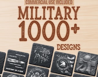 Archivos de grabado láser militar / Más de 1000 diseños de posavasos de pizarra para veteranos / Uso comercial / Paquete Mega