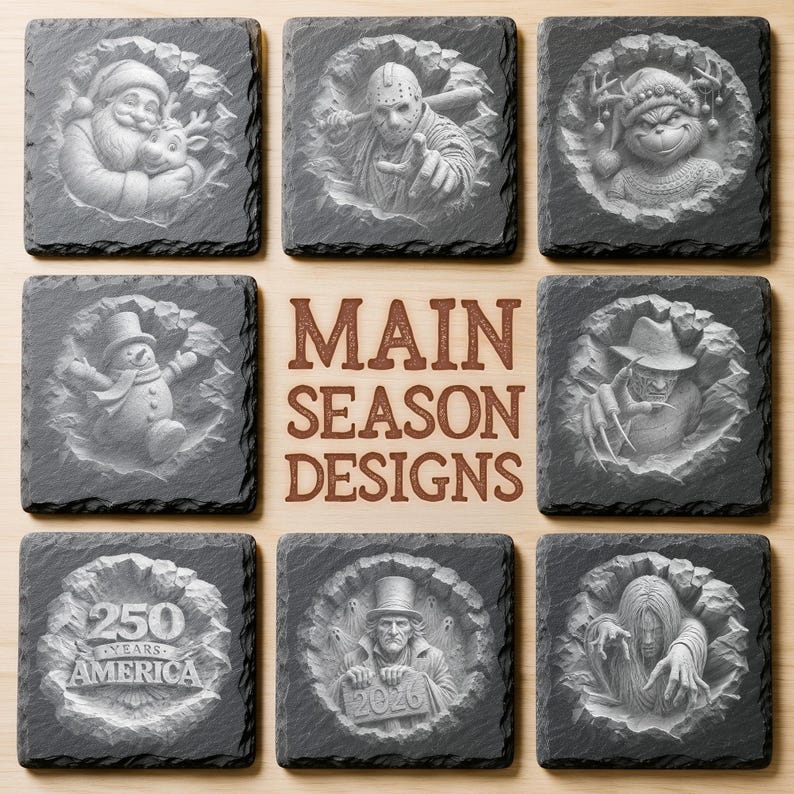 3D Illusion Laser Engraving Files | 450+ Round Slate Coaster Designs | Commercial Use | Mega Pack Bundle image 4