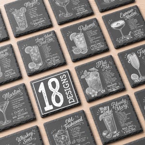 Cocktail Slate Coaster Engraving Files | Bartender Laser Ready PNG Designs