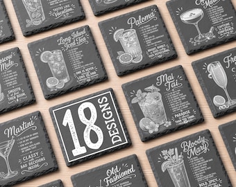 Cocktail Schiefer Untersetzer Gravurdateien | Barkeeper Laser Bereit PNG Designs